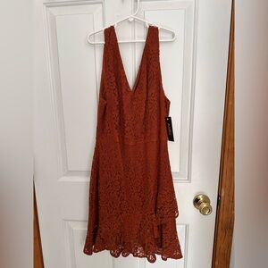 Lace V-Neck Dress in Rust NWT